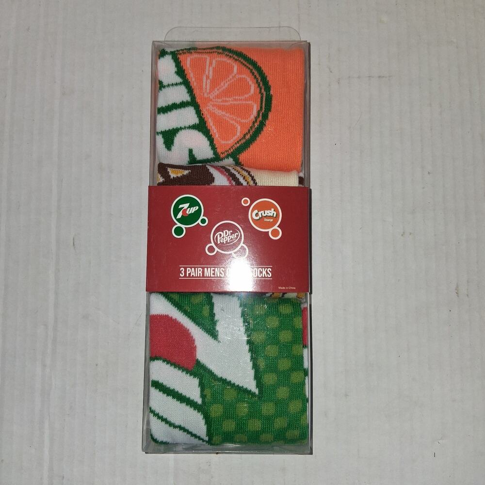7up Root Beer Crush Soda Socks 3 Pair CREW SOCKS Men Size 8-12 Bioworld